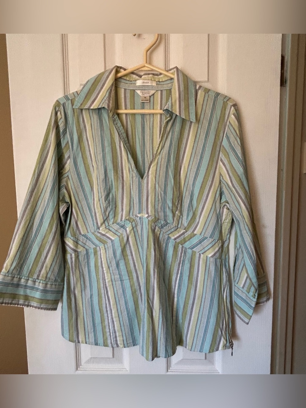 Christopher & Banks Pastel Stripe Tunic Shirt in Blue, Green & Cream XL